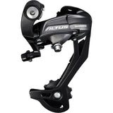 Shimano Acera RD-M370 Altus 9-speed SGS rear derailleur for mountain bikes, black, showcasing the component's design and build.