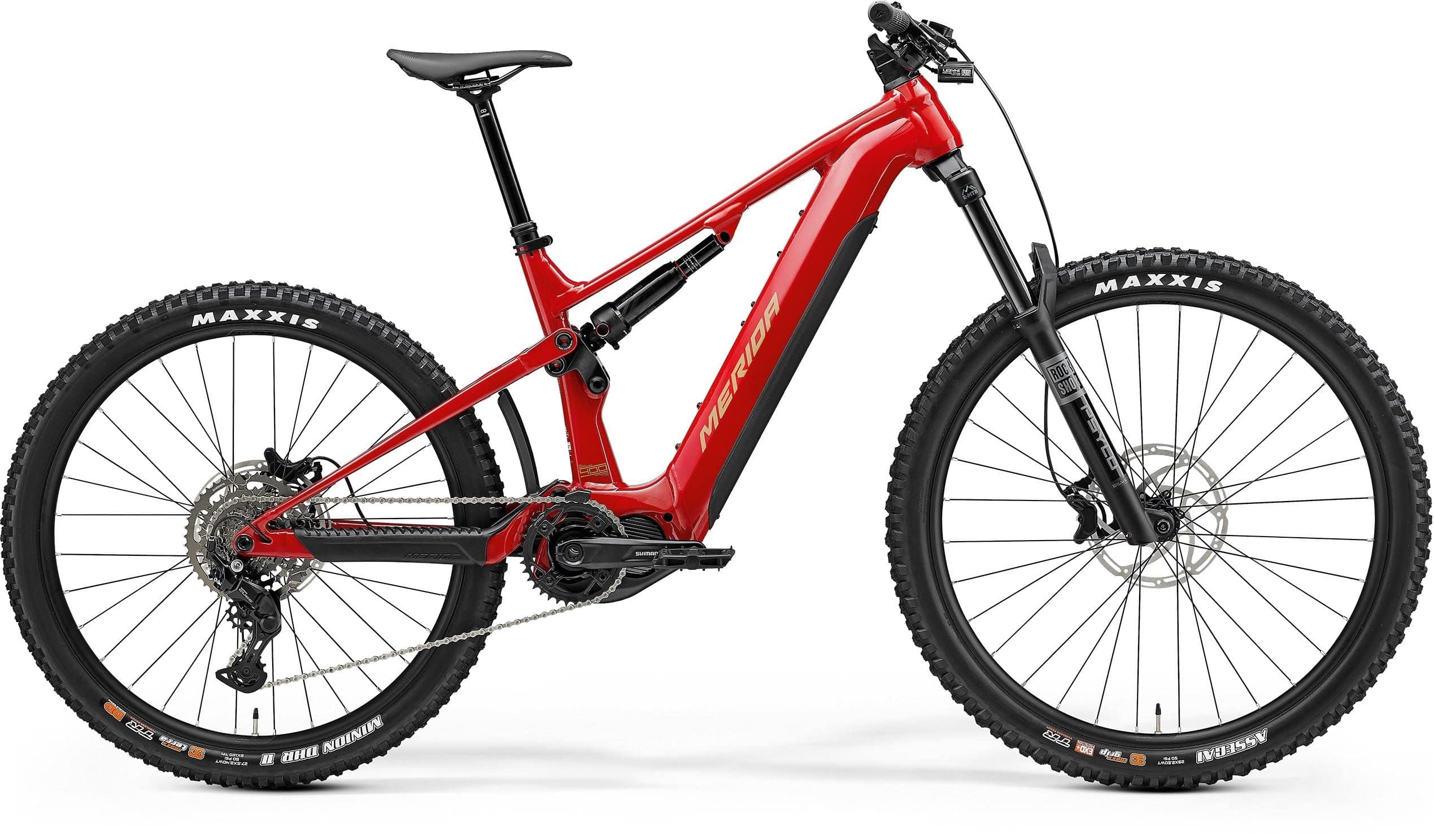 Merida eOne-Sixty 400 e-mountain bike with Shimano EP801 motor and 750Wh removable battery, shown from side view