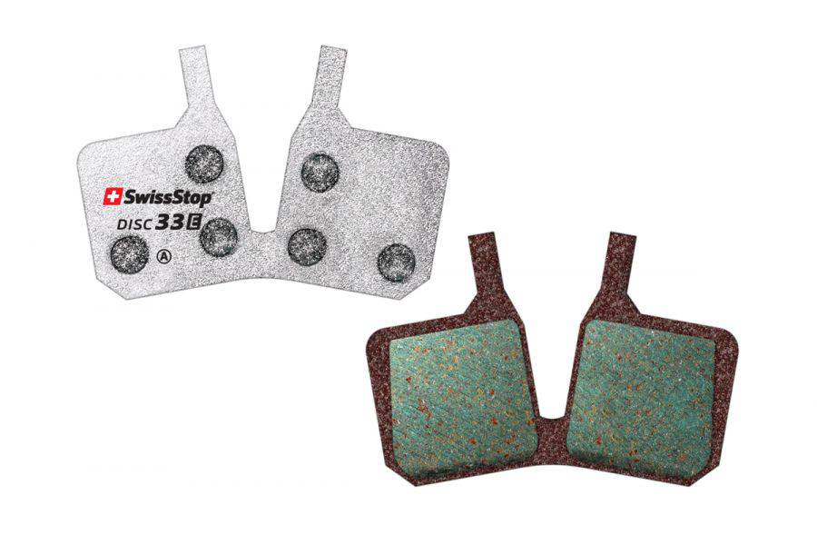 SwissStop Disc 33 brake pads for Magura MT5 and MT7 e-bike disc brakes, silver components for effective stopping power.