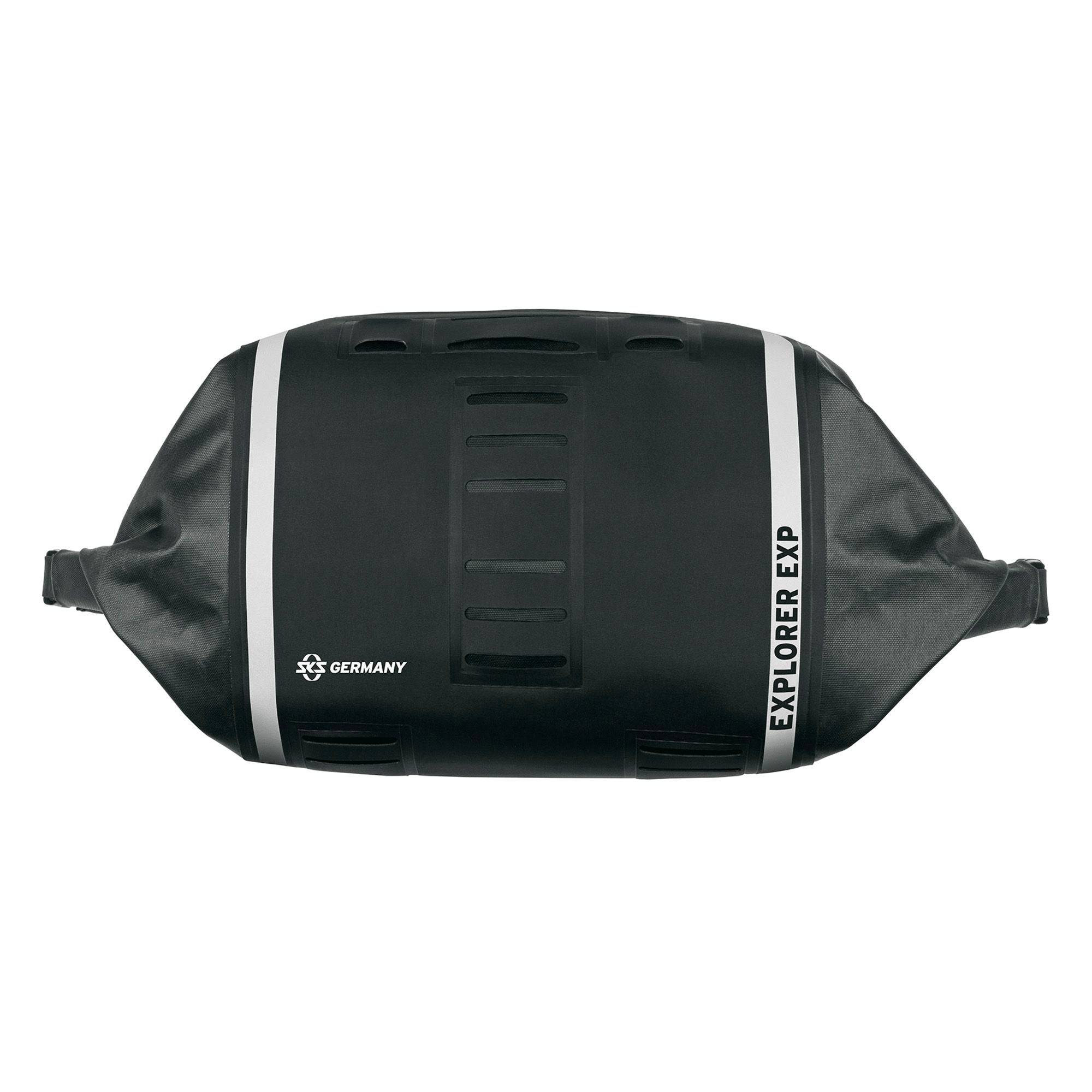 SKS Explorer Barbag 9L handlebar bike bag with reflective elements and light mount, designed for cycling accessories.
