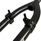 Identiti Rebate Brake Adaptor CNC alloy 4-bolt clamp-on for Canti and V-brake mounts, showing the sturdy alloy construction and mounting bolts.