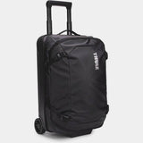 Black Thule Chasm Carry On wheeled suitcase with durable design and oversized wheels, ideal for travel accessories.