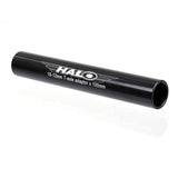 Halo Front T-Axle Adapter Hub converting 15x100mm to 12x100mm for bicycle components, showing the adapter and hub details.
