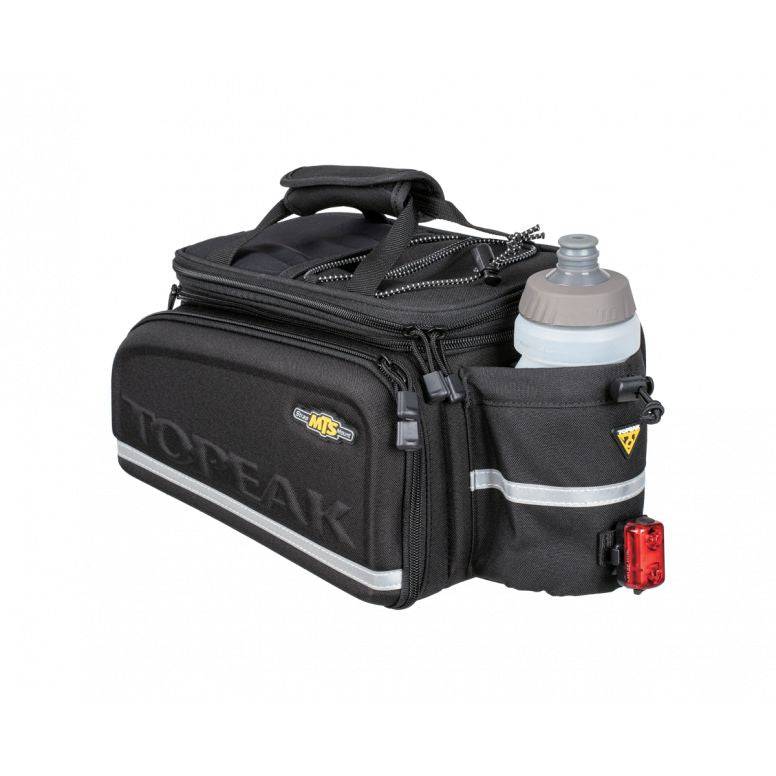 Topeak MTS TrunkBag DXP black expandable weather-resistant bike rack bag with bottle holder for cycling accessories