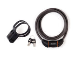 Master Lock 8130 cable key lock with 10mm diameter and 1.8m length, featuring anti-pick disc cylinder, shown coiled and secured.