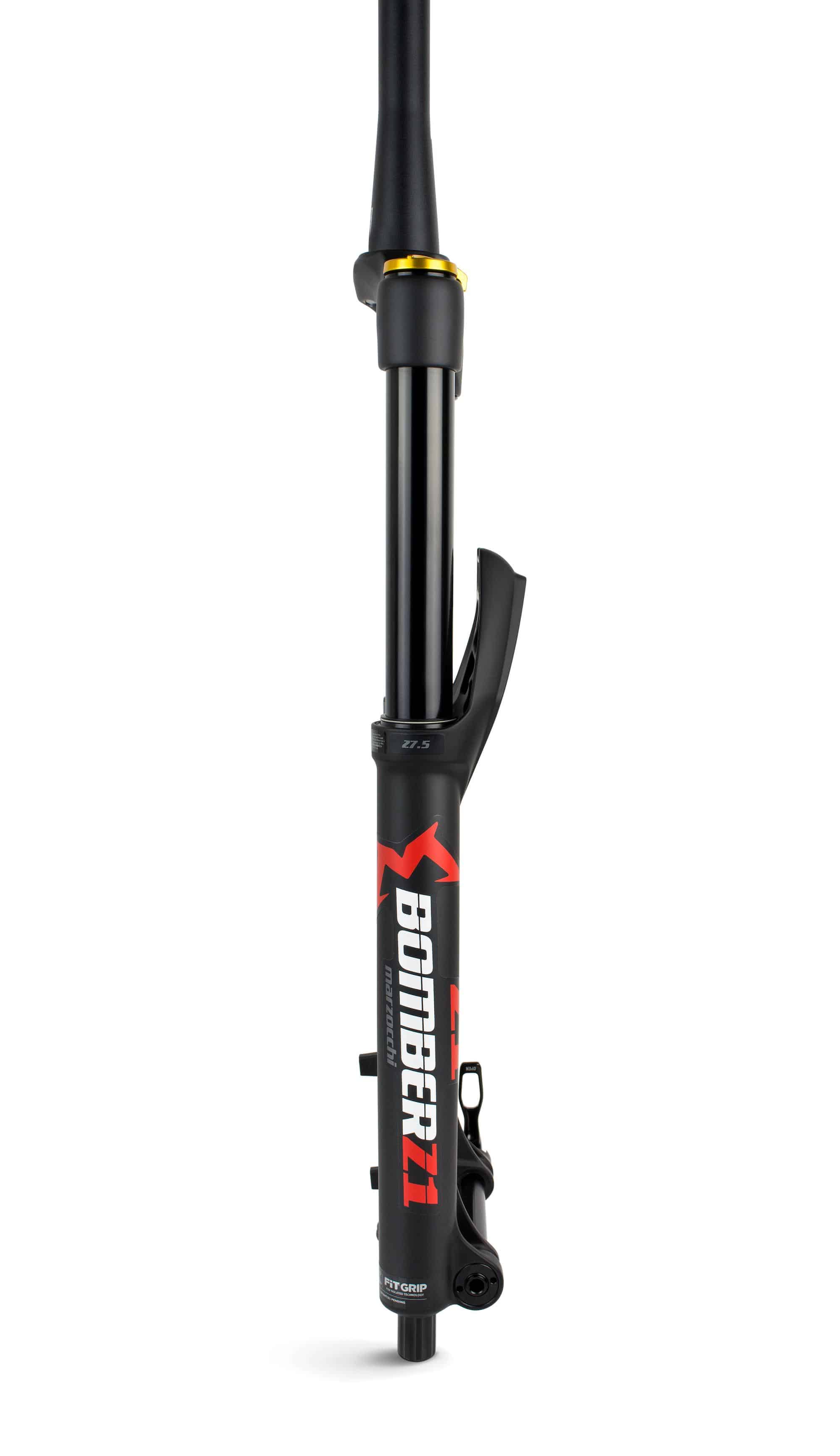 Marzocchi Bomber Z1 2022 coil tapered mountain bike fork with 150-180mm travel, showing the fork's coil spring and tapered stanchions.