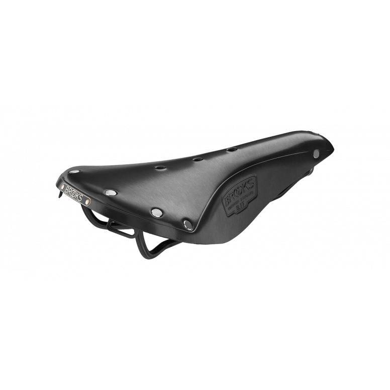 Brooks B17 leather bike saddle with black steel rails, designed for long-distance comfort on road cycling or touring bikes.