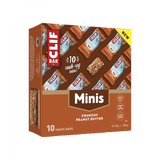 Box of 10 Clif Nutrition Mini Bars, plant-based protein snack bars, shown in a colorful display with various flavors.