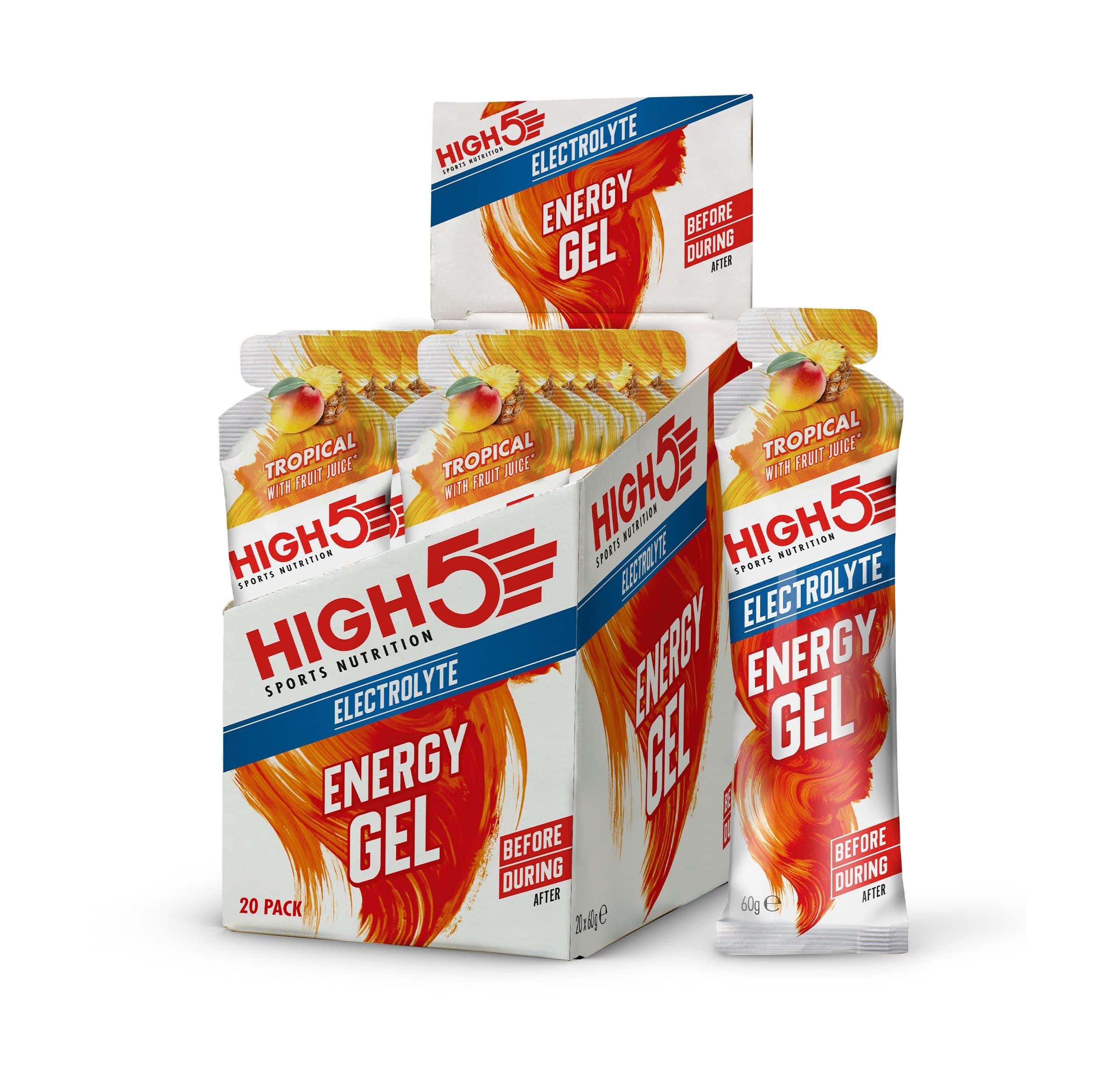 High5 Energy Gel Aqua Hydrating Carb Gel with caffeine, 20 sachets, designed for hydration and sustained energy during exercise.
