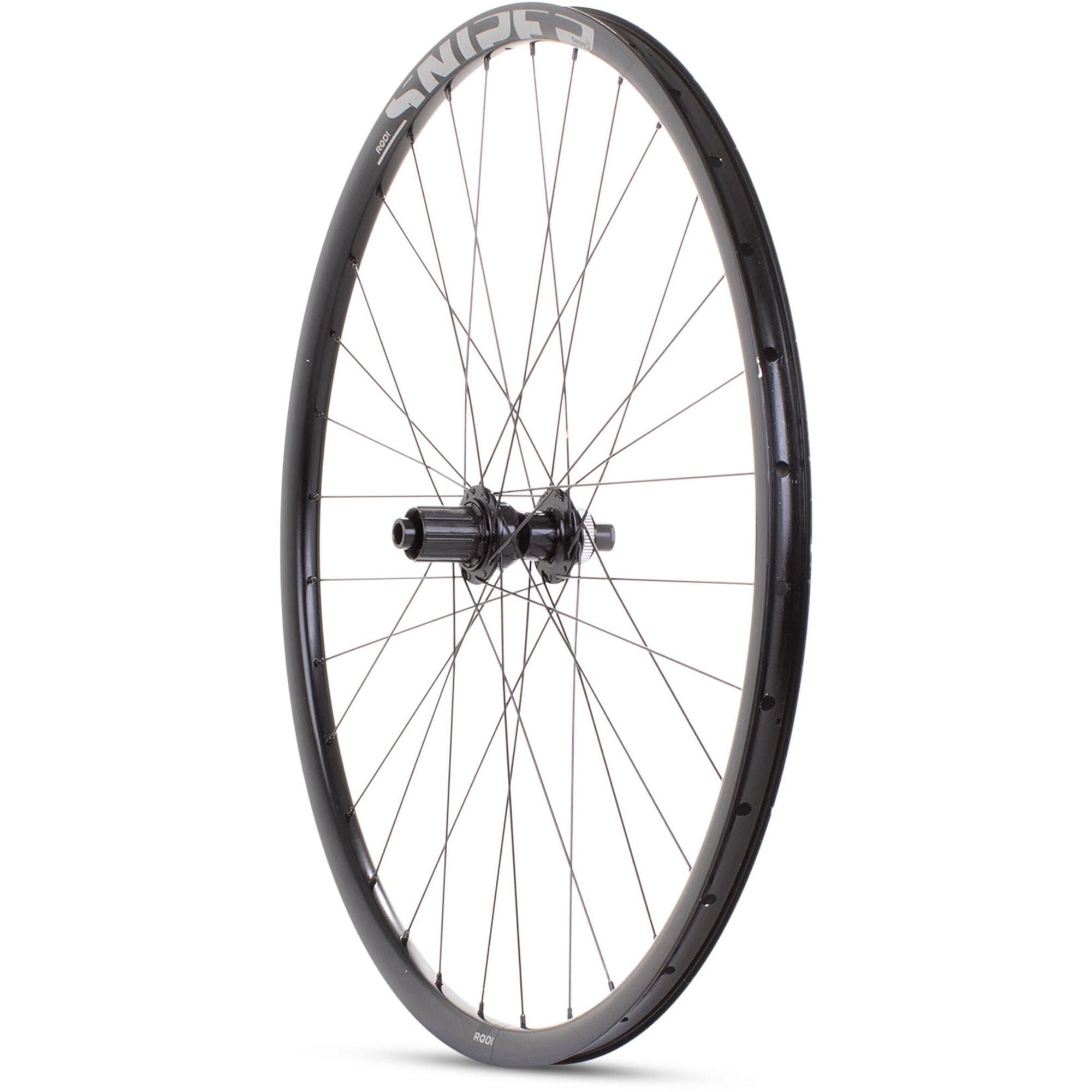 Black M Part Wheels gravel rear wheel with 700c rim, Shimano TC500 hub, Rodi Sniper rim, 24mm width, TA 142x12 axle.
