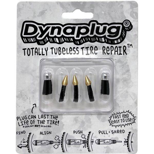 Dynaplug tubeless tyre repair kit with 3 soft nose and 2 mega plugs, components for quick puncture repairs