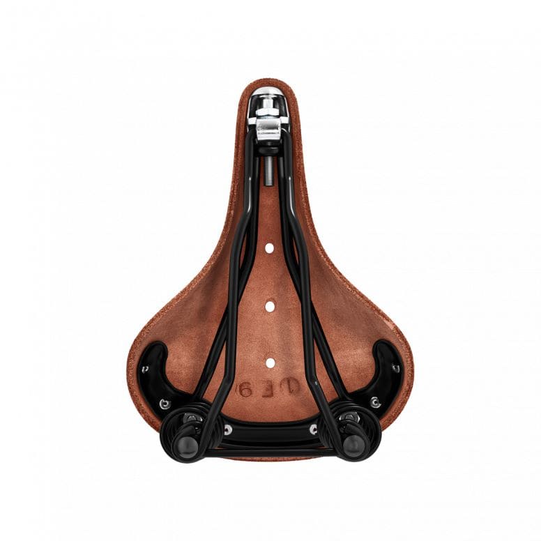 Brooks Flyer Short Saddle for women, designed for long-distance and mountain biking, featuring ergonomic, comfortable padding.
