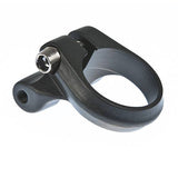 Black M Part seat clamp mount for 31.8mm bike seat posts with M5 rack bosses, suitable for bike component upgrades.