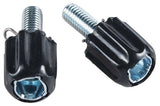 Trek black barrel adjusters for downtube brake cables, fine-tuning bicycle brake tension, shown on bike component.