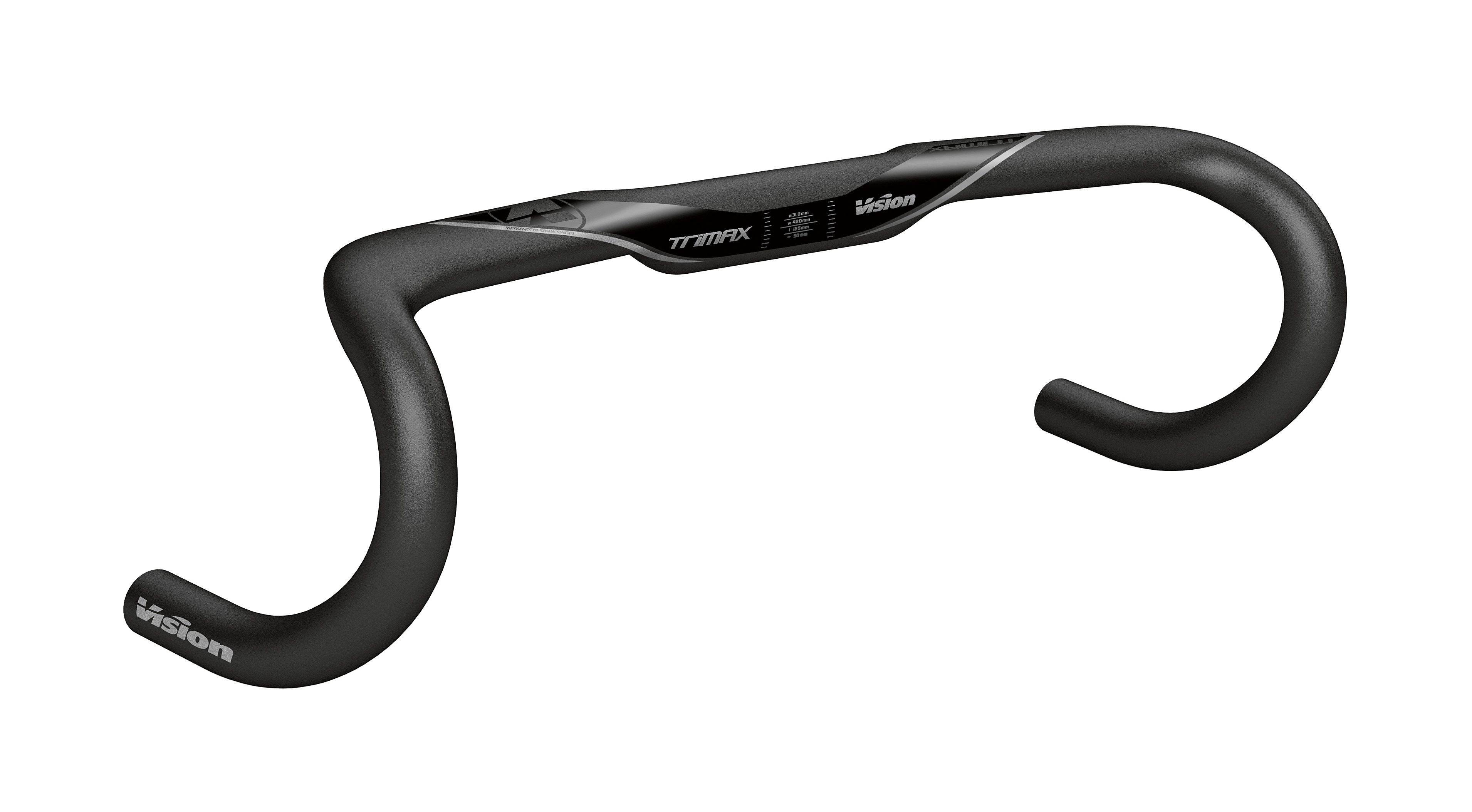 Vision Trimax Aero Compact Road Drop Handlebar with Di2 cable routing, shown with multiple size options.