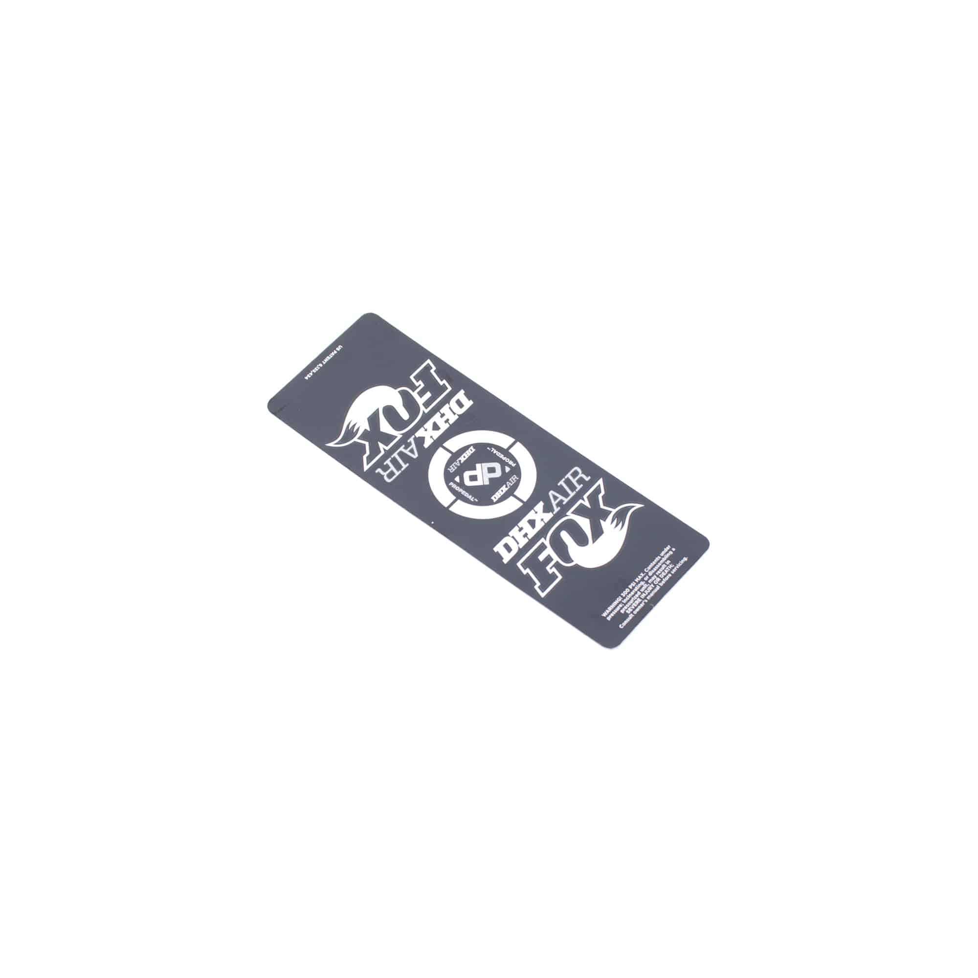 Fox DHX Air STD 2012 rear shock decal replacement showing close-up of brand logo and detailed design on the component.
