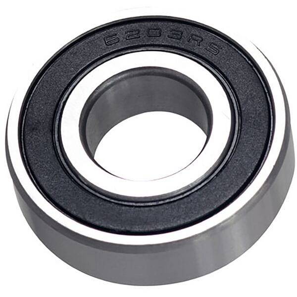 M Part 6203 2RS cartridge bearing for bicycle hubs and wheels, showing a durable metal bearing with rubber seals.