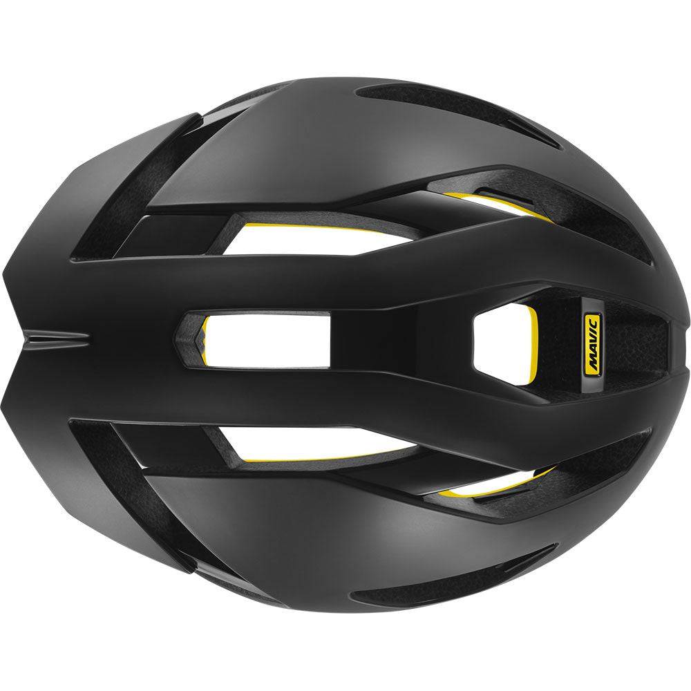 Mavic Comete Ultimate MIPS black road racing helmet with aerodynamic design and ventilation for cycling performance.