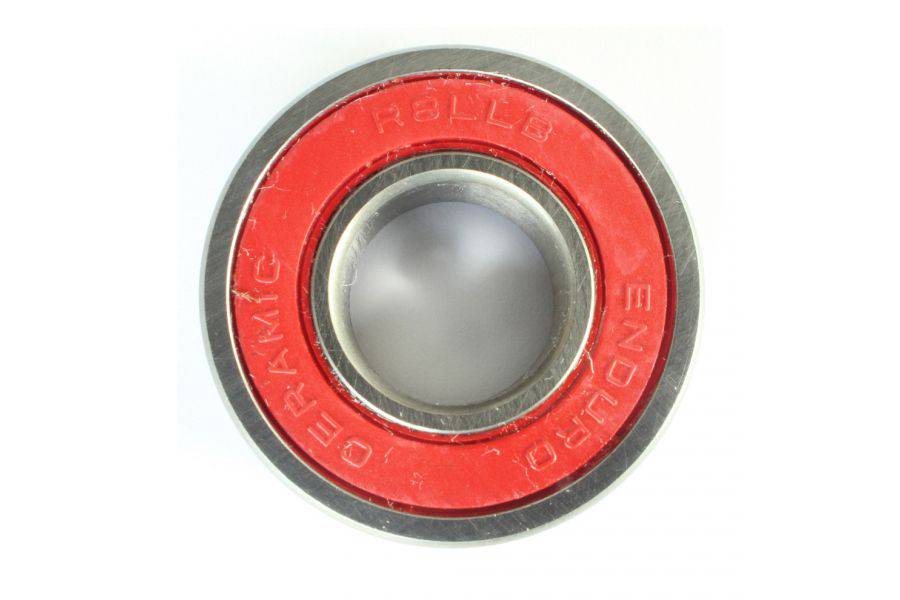 Enduro Bearings R8 LLB ceramic hybrid bike bearing with 7.93mm x 28.57mm x 12.7mm dimensions, showing a close-up of the component