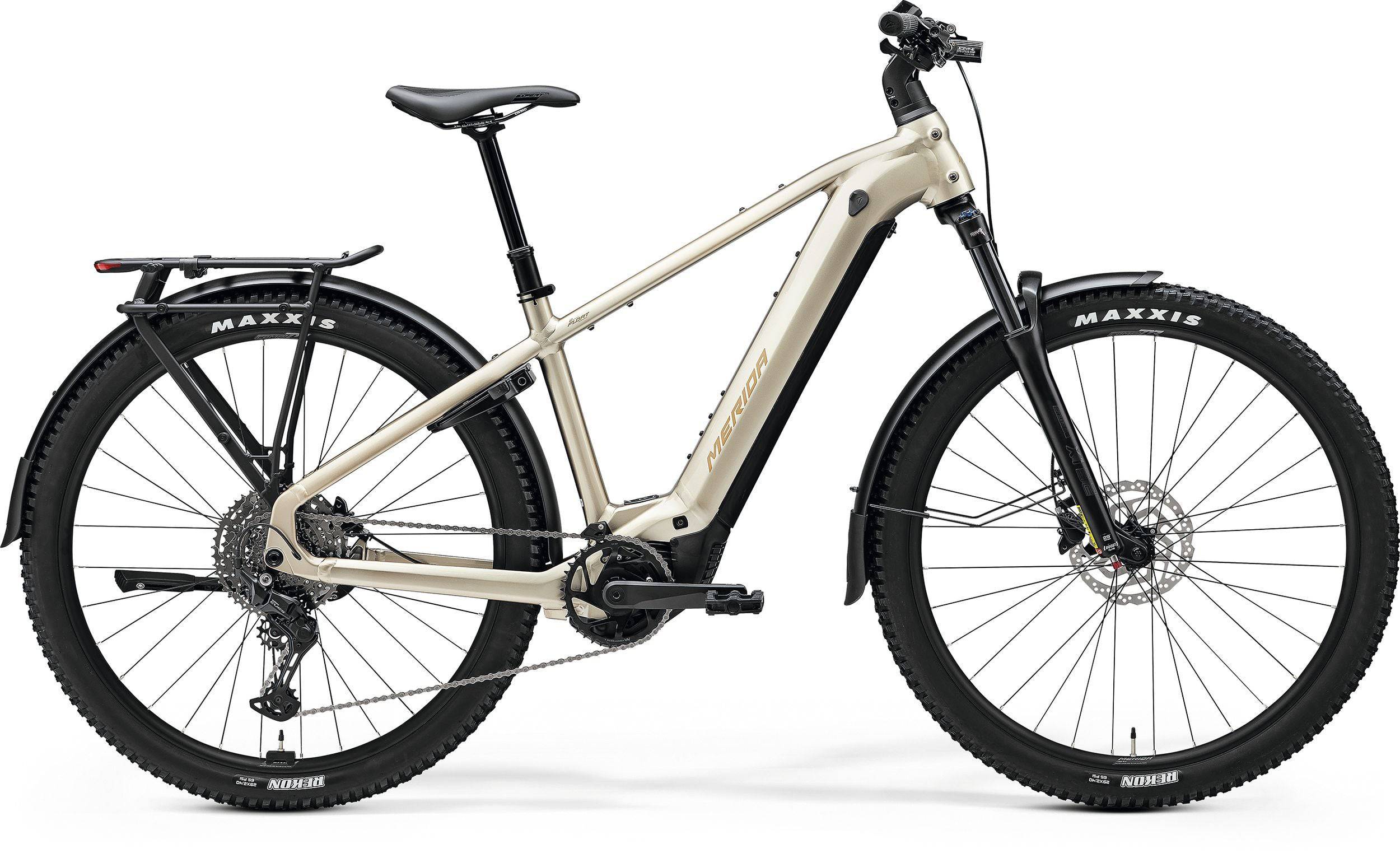 Merida eFloat CC 500 EQ MY26 electric hybrid bike with Bosch CX motor, 800Wh battery, suspension, and MTB tires.