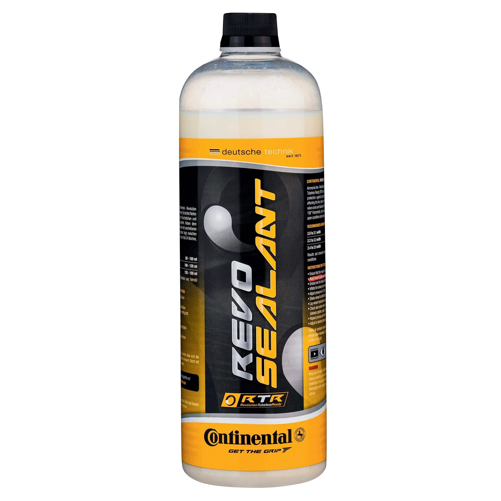 Continental Revo Sealant 1000ml tubeless tyre puncture protection in black, suitable for bicycle and motorcycle tyres.