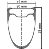DT Swiss ARC 1400 DICUT rear carbon clincher wheel with 38x20mm rim, showing the lightweight aerodynamic design and carbon construction.
