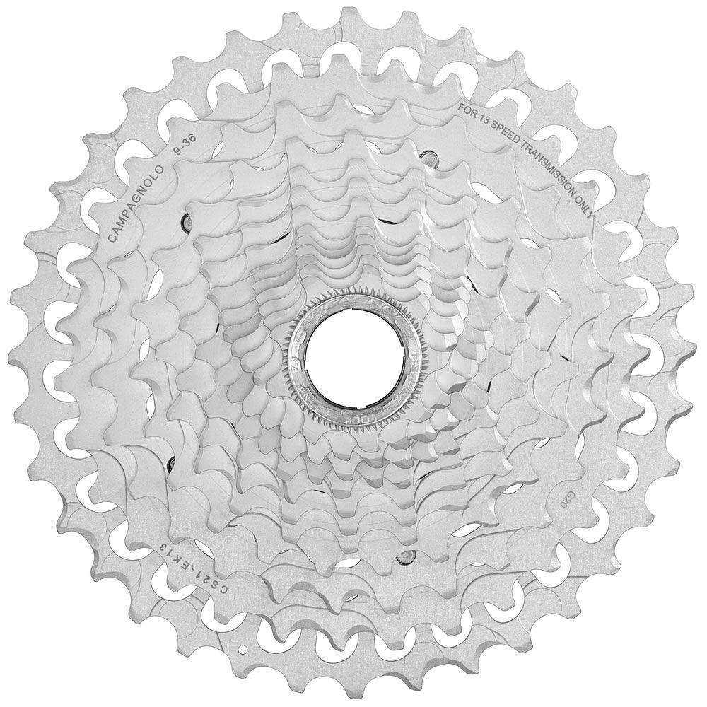 Campagnolo Ekar 13X gravel and all-road cycling cassette with 9/36T to 10/44T options, showing gear teeth and branding.