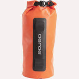 Aeroe 8L waterproof dry bag with quick release buckle secured on a bike rack, designed for outdoor biking accessories.