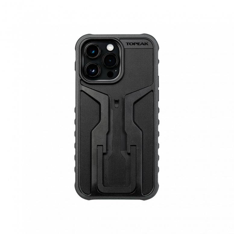 Topeak RideCase for iPhone 14 Pro Max in black, shockproof bike mount case with rugged protective design.