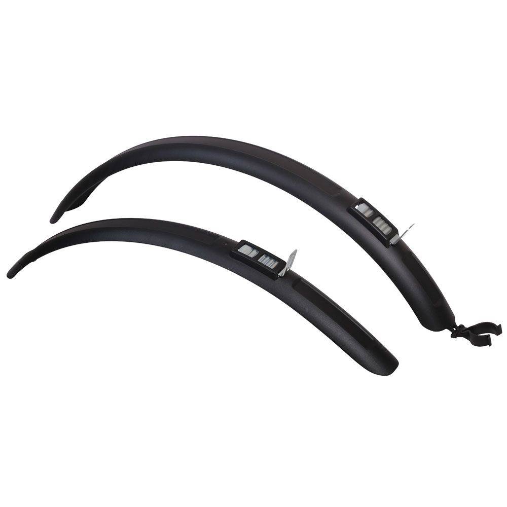 Zefal Trail 55 mountain bike mudguard set mounted on seat post, fits tires up to 50mm wide, accessory for off-road cycling.