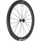 DT Swiss ARC 1400 DICUT front disc brake wheel with carbon clincher rim, 55x22mm, showcasing lightweight aerodynamic cycling components.