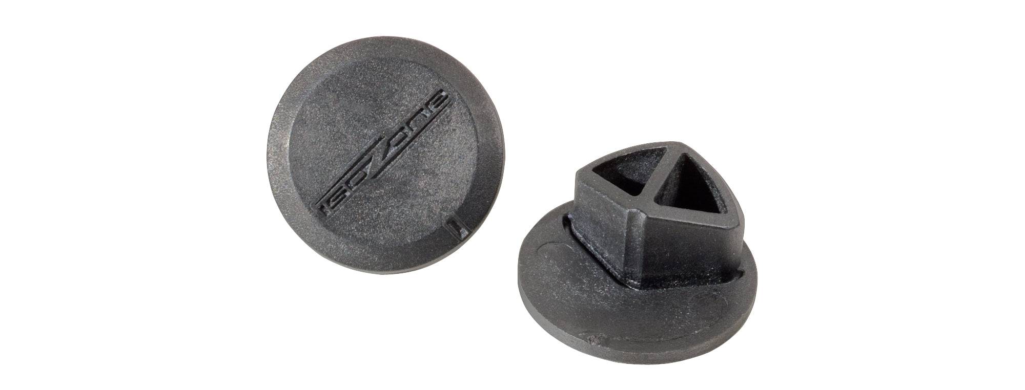 Bontrager IsoZone black handlebar plugs for bike components, designed to reduce vibrations and enhance rider comfort.