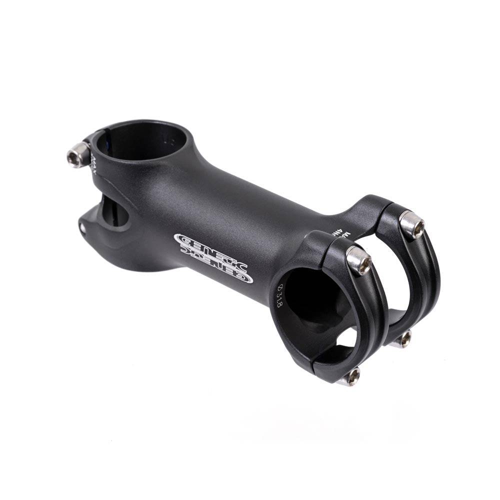 Genetic SLR Road Bike Stem 31.8mm with flip-flop and split bar clamp, showing the sleek black component for cycling performance.