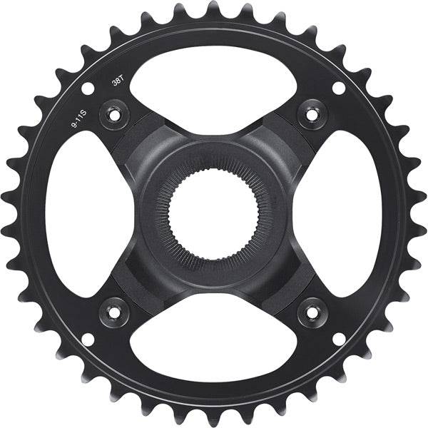 Shimano STEPS SM-CRE70 38T single chainring for e-bike, showing the 50mm chainline and compatible with 9, 10, 11-speed drivetrain.