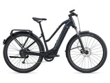 Giant Explore E+ 2 STA 2023 electric hybrid bike with Shimano Alivio drivetrain and disc brakes, showing the bike's frame and wheels.
