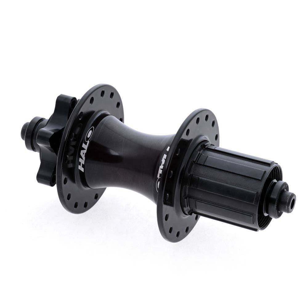 Halo Spin Doctor MTB disc hub with sealed bearings and wide flanges, designed for XC trail bikes, showing the black hub and flanges.