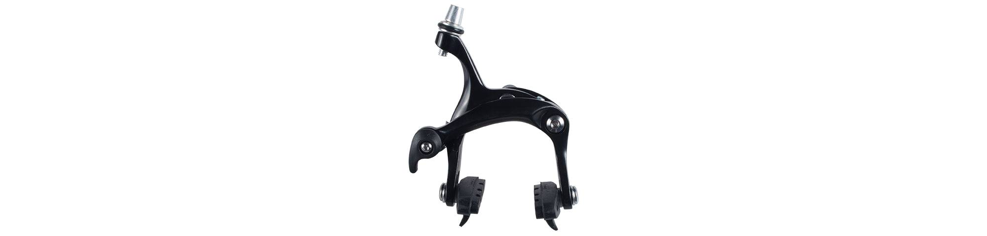 Black Lee Chi long reach front left bike brake caliper for Trek bikes, showcasing detailed component design.