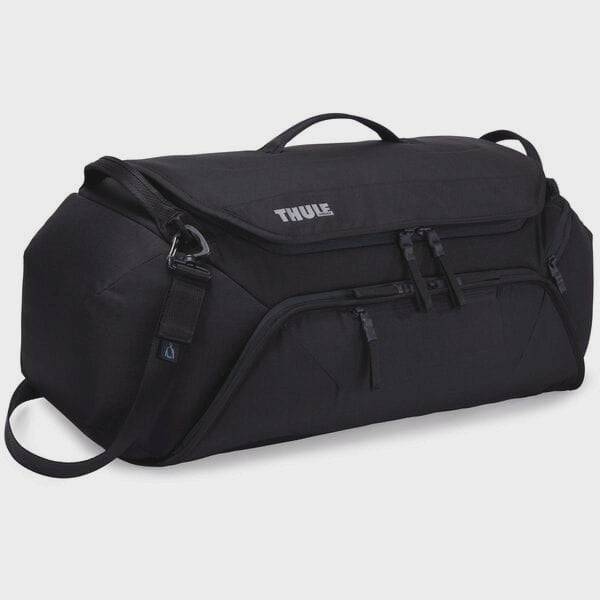 Thule RoundTrip Bike Duffel 55L cycling gear bag with organized compartments and durable fabric, ideal for bike travel accessories.
