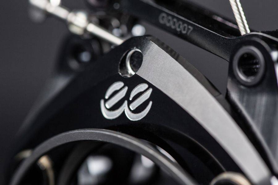 Cane Creek eeBrake road bike brake components with superior modulation and control, shown mounted on a racing bicycle.