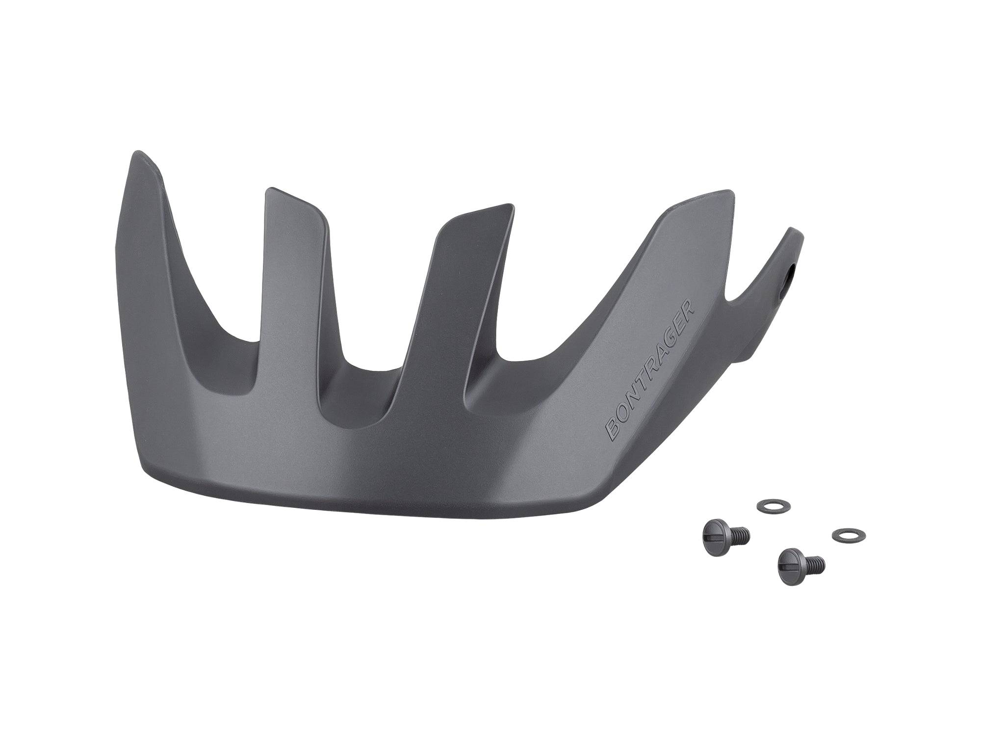 Bontrager Rally WaveCel X-Large bike helmet visor in black blaze with screws, showing the sleek, curved design and attachment points