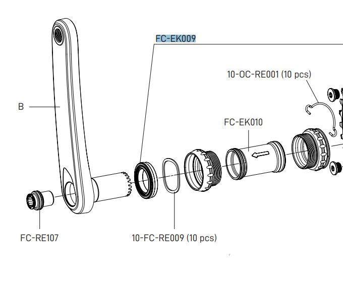 Campagnolo Pro-Tec bearings and seals for Ekar chainset, showing two spare component parts with metal and rubber details.