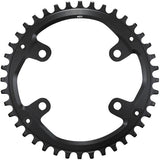 Shimano CUES FC-U8000-1 single chainring for 11/10/9 speed bike drivetrain, close-up of black bicycle component.