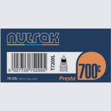 Nutrak road bike inner tube with 60mm Presta valve, made of durable butyl rubber, designed for bike tire replacement.