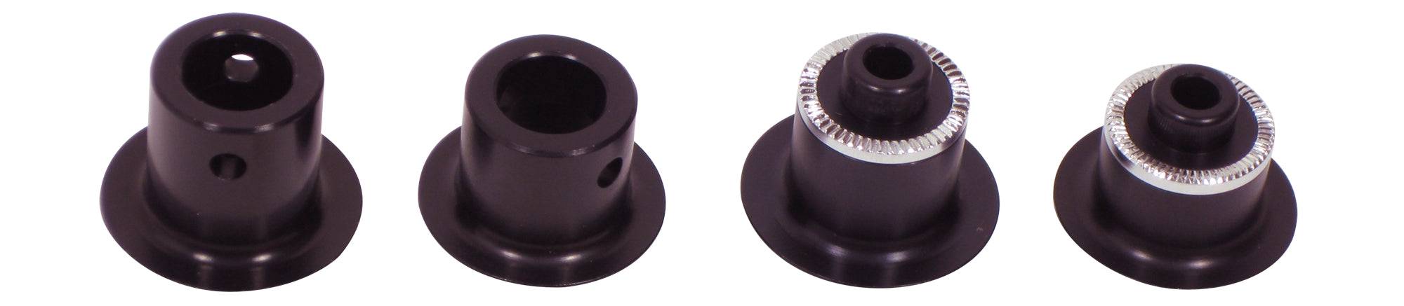 Bontrager Rhythm Elite axle end cap kit for 135/142 rear hub components, showing black end caps on a bicycle hub.