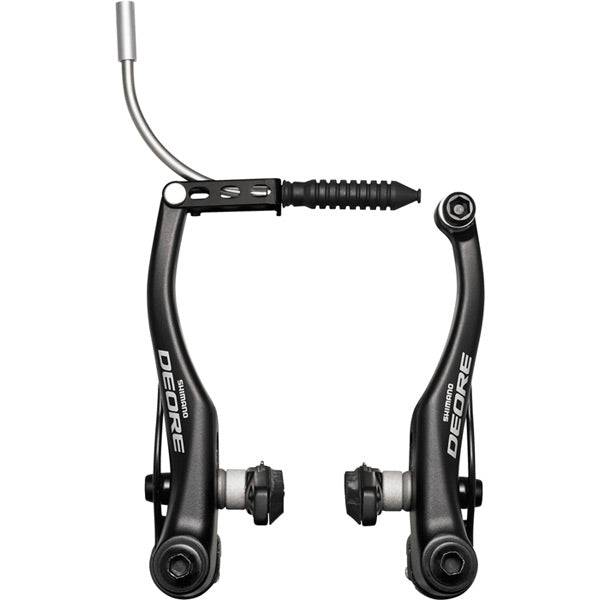 Shimano Deore BR-T610 V-brakes with S70C pads for mountain bikes, showing brake arms and pads in a close-up image.