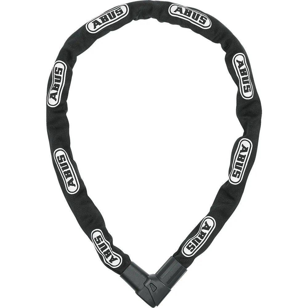 ABUS 1010/140 black city chain lock with 9mm hexagonal chain and textile sleeve, designed for bike security.