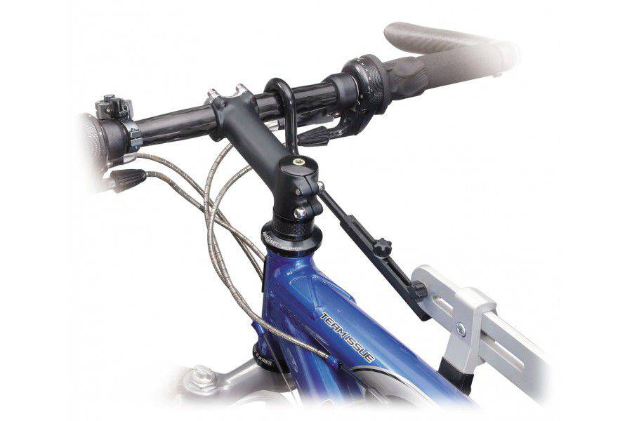 Black Topeak Dual Touch Handlebar Stabiliser for bike repair stands, used to secure handlebars during maintenance.