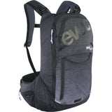 EVOC Trail Pro Protector Backpack SF 12L with hydration reservoir and back protection, shown with adjustable straps and side compartments.