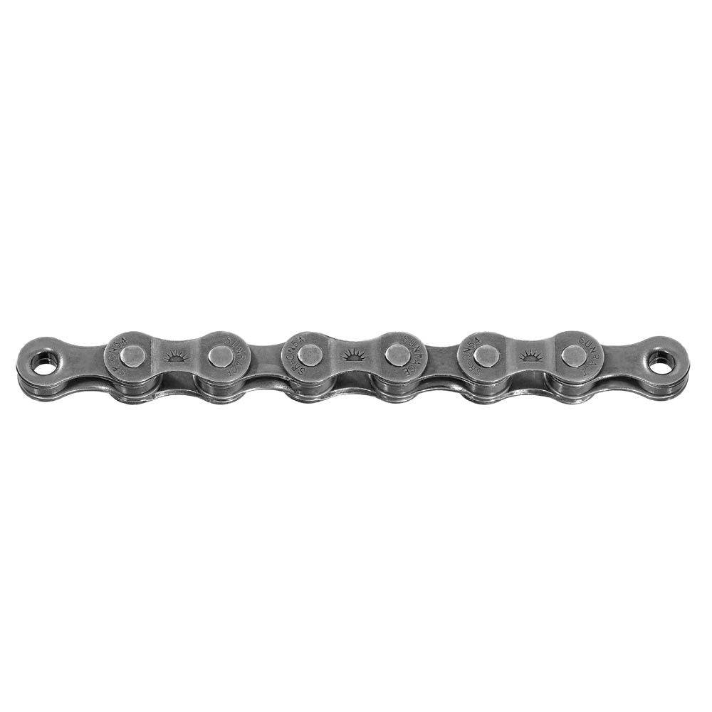 SunRace CNM54 bike chain for smooth gear shifts and durability, featuring high-quality components for reliable cycling performance.