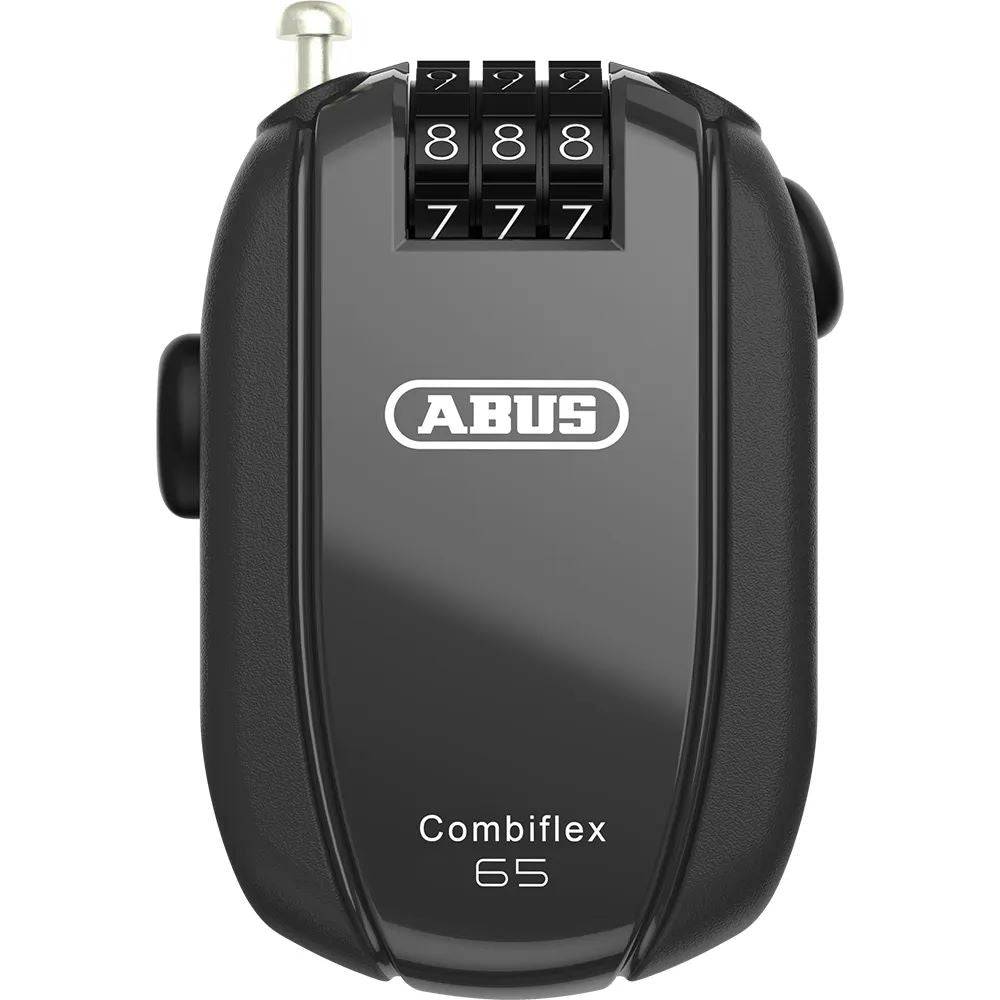 ABUS Combiflex StopOver 65 black cable lock with combination code, used for securing helmets and scooters.